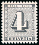 Stamp of Switzerland / Schweiz » Schweiz ab 1907 1943, 4 Rp. schwarz auf weissem Papier mit rötlichem, Probedruck