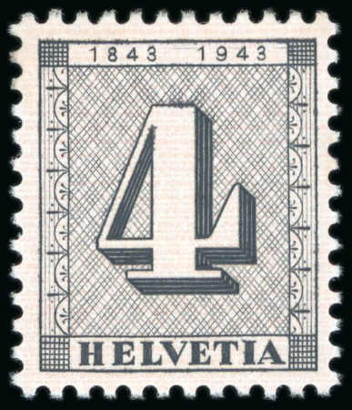 Stamp of Switzerland / Schweiz » Schweiz ab 1907 1943, 4 Rp. schwarz auf weissem Papier mit rötlichem, Probedruck
