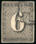 Stamp of Switzerland / Schweiz » Kantonalmarken » Zürich 1843, 6 Rp. schwarz mit waagrechten Linien, Type III, Pos. 33, gestempelt