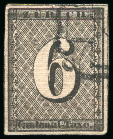 Stamp of Switzerland / Schweiz » Kantonalmarken » Zürich 1843, 6 Rp. schwarz mit waagrechten Linien, Type III, Pos. 33, gestempelt