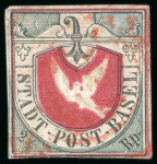 Stamp of Switzerland / Schweiz » Kantonalmarken » Basel 1845, 2 1/2 Rp. "Basler Taube", erste Auflage, ohne Reparaturen