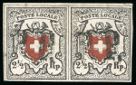 Stamp of Switzerland / Schweiz » Orts-Post und Poste Locale 1850, 2 1/2 Rp. schwarz/rot, waagrechtes Paar gestempelt