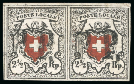 Stamp of Switzerland / Schweiz » Orts-Post und Poste Locale 1850, 2 1/2 Rp. schwarz/rot, waagrechtes Paar gestempelt