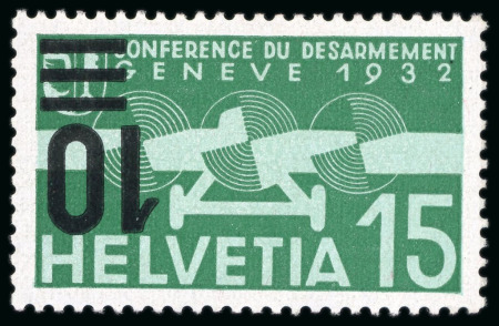 Stamp of Switzerland / Schweiz » Flugpost 1935, 10 auf 15 Rp. grün/blaugrün, Aufdruck kopfstehend, postfrisch