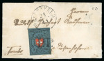 Stamp of Switzerland / Schweiz » Rayonmarken 1850, 5 Rp. Rayon I dunkelblau mit Kreuzeinfassung auf Brief