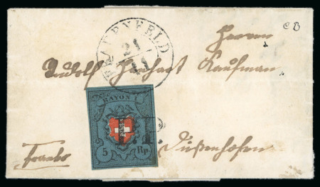 Stamp of Switzerland / Schweiz » Rayonmarken 1850, 5 Rp. Rayon I dunkelblau mit Kreuzeinfassung auf Brief