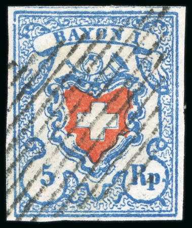 Stamp of Switzerland / Schweiz » Rayonmarken 1851, Rayon I hellblau mit vollständigen Kreuzeinfassung,