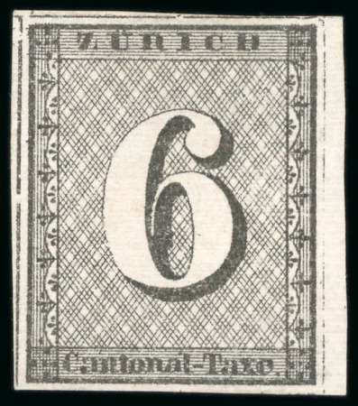 Stamp of Switzerland / Schweiz » Kantonalmarken » Zürich 1843, 6 Rp. mit sehr schwarzen quasi nicht sichtbaren waagrechten Untergrundlinien, ungebraucht