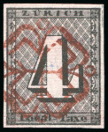 Stamp of Switzerland / Schweiz » Kantonalmarken » Zürich 1843, 4 Rp, Sperati Fälschung mit seinem Stempel rückseitig.