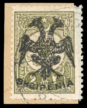 Stamp of Albania 1913 (Jun 16), 2pa olive-green tied to small piece, etc.