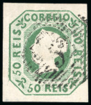 Stamp of Portugal 1853 50R Blue-Green used with fine to large margins and neat "52" numeral