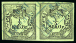 Stamp of German States » Oldenburg 1852 1/3 Sgr used pair with fine to large margins, neat Edewecht framed ds