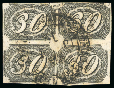 Stamp of Brazil » 1844-46 Slanting Figures 1844, 30r black, type II, block of four used