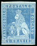 Stamp of Italian States » Tuscany 1851-52, 2cr light blue on bluish grey, unused without gum