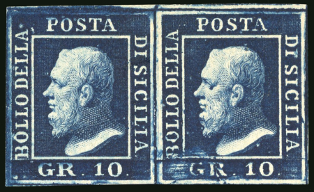 Stamp of Italian States » Sicily 1859, 10gr indigo, a magnificent mint pair, positions
