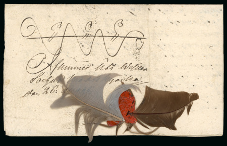 Stamp of Sweden 1787 (Aug 24) Feather letter showing two feathers and crown post coil with contents from "Keijerfri"