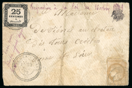 Stamp of France » Timbres-Taxe 1872, Lettre avec Cérès dentelé 15 centimes bistre
