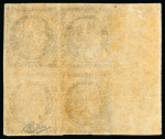 Stamp of France » Type Cérès de 1849-1850 1849, Bloc de 4 Cérès non dentelé 25 centimes bleu-noir