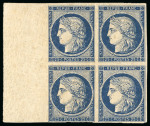 Stamp of France » Type Cérès de 1849-1850 1849, Bloc de 4 Cérès non dentelé 25 centimes bleu-noir