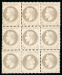 Stamp of France » Empire Lauré 1863-1870 1863, Empire Lauré 4 centimes gris en bloc de 9 avec