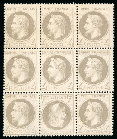 Stamp of France » Empire Lauré 1863-1870 1863, Empire Lauré 4 centimes gris en bloc de 9 avec