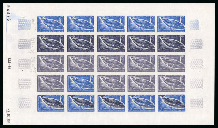 Stamp of Colonies françaises » TAAF 1966, 5 francs Grande baleine bleue, Y&T 22, étude