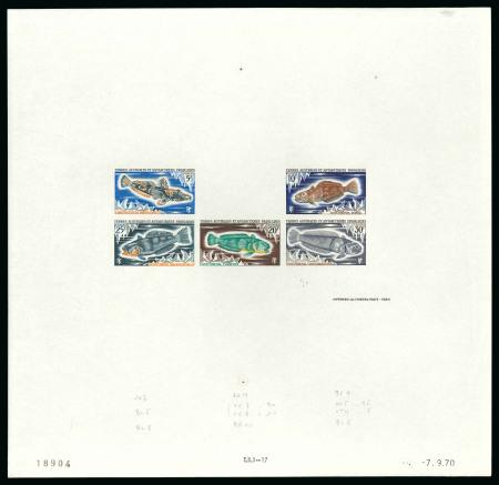 Stamp of Colonies françaises » TAAF 1971, 5 à 30 francs Poissons, Y&T n°34/38, étude