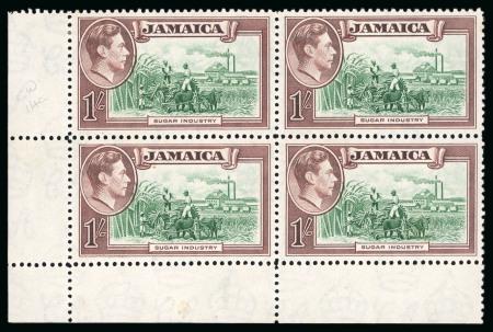 Stamp of Jamaica 1938, 1s green and purple-brown, mint, corner marginal