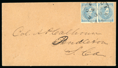 Stamp of United States » Confederate States Confederate States: 1862 5c light blue group incl. pair on attractive embossed ladies' valentines envelope