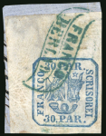 Stamp of Romania 1862, Moldavia, 30 parale blue, on white wove paper,