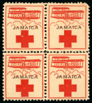 Stamp of Jamaica 1915-20, Red Cross Stamps, a collection set-out on