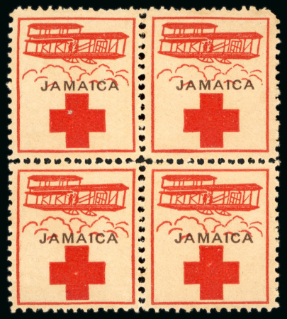Stamp of Jamaica 1915-20, Red Cross Stamps, a collection set-out on