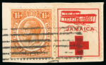 Stamp of Jamaica 1915-20, Red Cross Stamps, a collection set-out on
