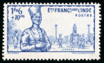 Stamp of Colonies françaises » Inde 1941, Variété d'erreur de valeur 1 fa. 6 + 10 ca