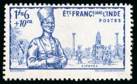 Stamp of Colonies françaises » Inde 1941, Variété d'erreur de valeur 1 fa. 6 + 10 ca