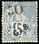 Stamp of Colonies françaises » Gabon 1886, Alphée Dubois 15 centimes bleu surcharge 50,