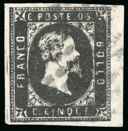 Stamp of Italian States » Sardinia 1851, 5c black, a magnificent and very fresh example used