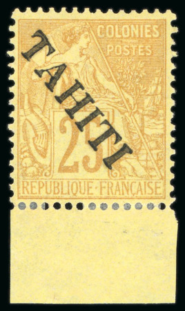 Stamp of Colonies françaises » Tahiti 1893, Alphée Dubois 25 centimes jaune-bistre, surcharge