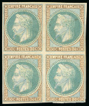 Stamp of France » Empire Lauré 1863-1870 Essai du 30c. Bloc de 4. Essai bicolore par superposition. SUP. 