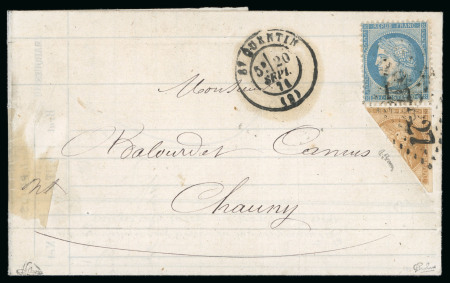 Stamp of France » Emission de Bordeaux 1870 1871, Lettre pour Chauny (Aisne), affranchissement