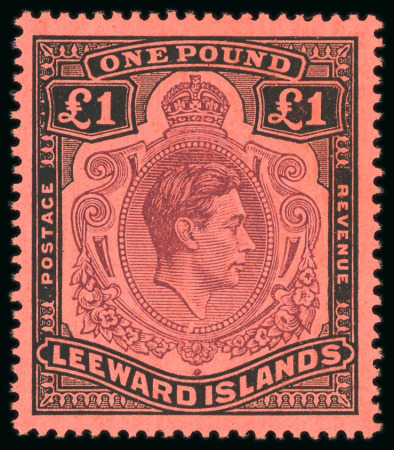 Stamp of Leeward Islands 1938, £1 brown-purple and black on red, mint with