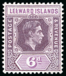 Stamp of Leeward Islands 1942, 6d deep dull-purple and bright purple on ordinary paper, showing the "broken E" major variety, mint