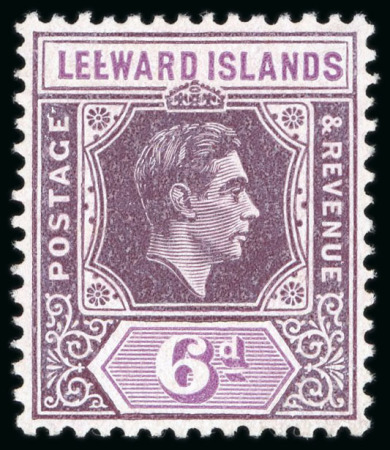 Stamp of Leeward Islands 1942, 6d deep dull-purple and bright purple on ordinary paper, showing the "broken E" major variety, mint