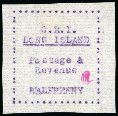 Stamp of Long Island 1916, 1/2d mauve on thin horizontally laid paper, typewritten