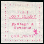 Stamp of Long Island 1916, 1 red on thin horizontally laid paper, typewritten