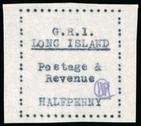 Stamp of Long Island 1916, 1/2d black on thin wove paper, typewritten (carbon),
