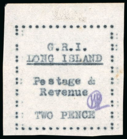 Stamp of Long Island 1916, 2d black on thin wove paper, typewritten (carbon),