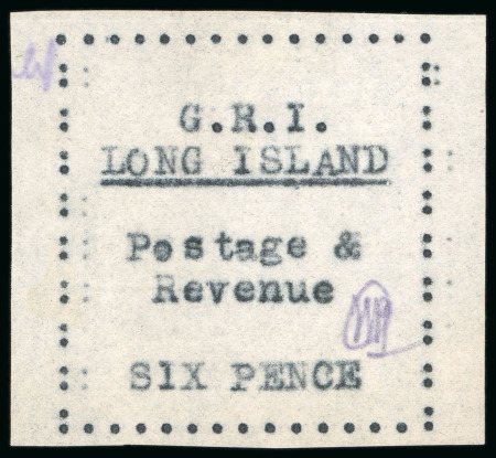 Stamp of Long Island 1916, 6d black on thin wove paper, typewritten (carbon),