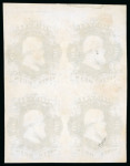 Stamp of Brazil » 1866-83 Dom Pedro » 1866 "Black Beard" Issue 1866, 20r imperforate plate proof in ash shade, block of four