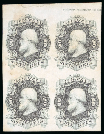 Stamp of Brazil » 1866-83 Dom Pedro » 1866 "Black Beard" Issue 1866, 20r imperforate plate proof in ash shade, block of four